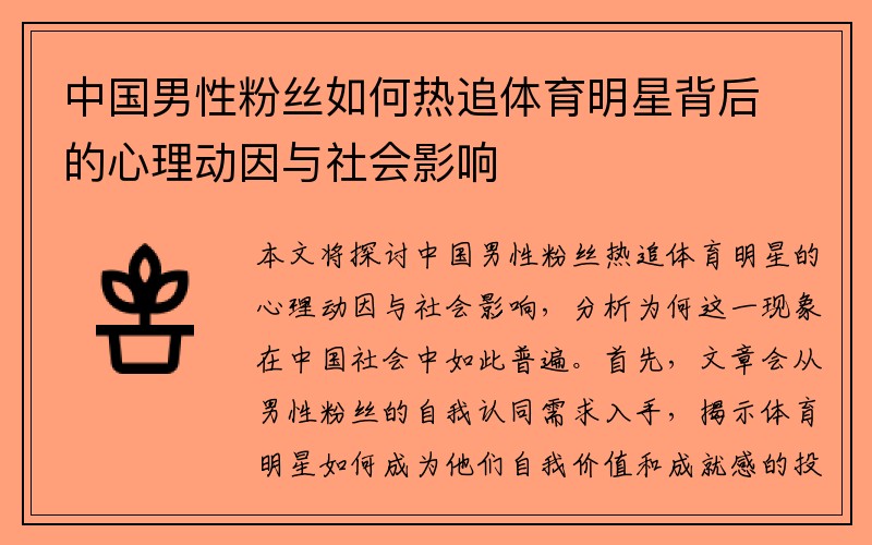 中国男性粉丝如何热追体育明星背后的心理动因与社会影响