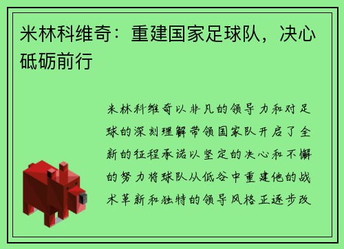 米林科维奇：重建国家足球队，决心砥砺前行